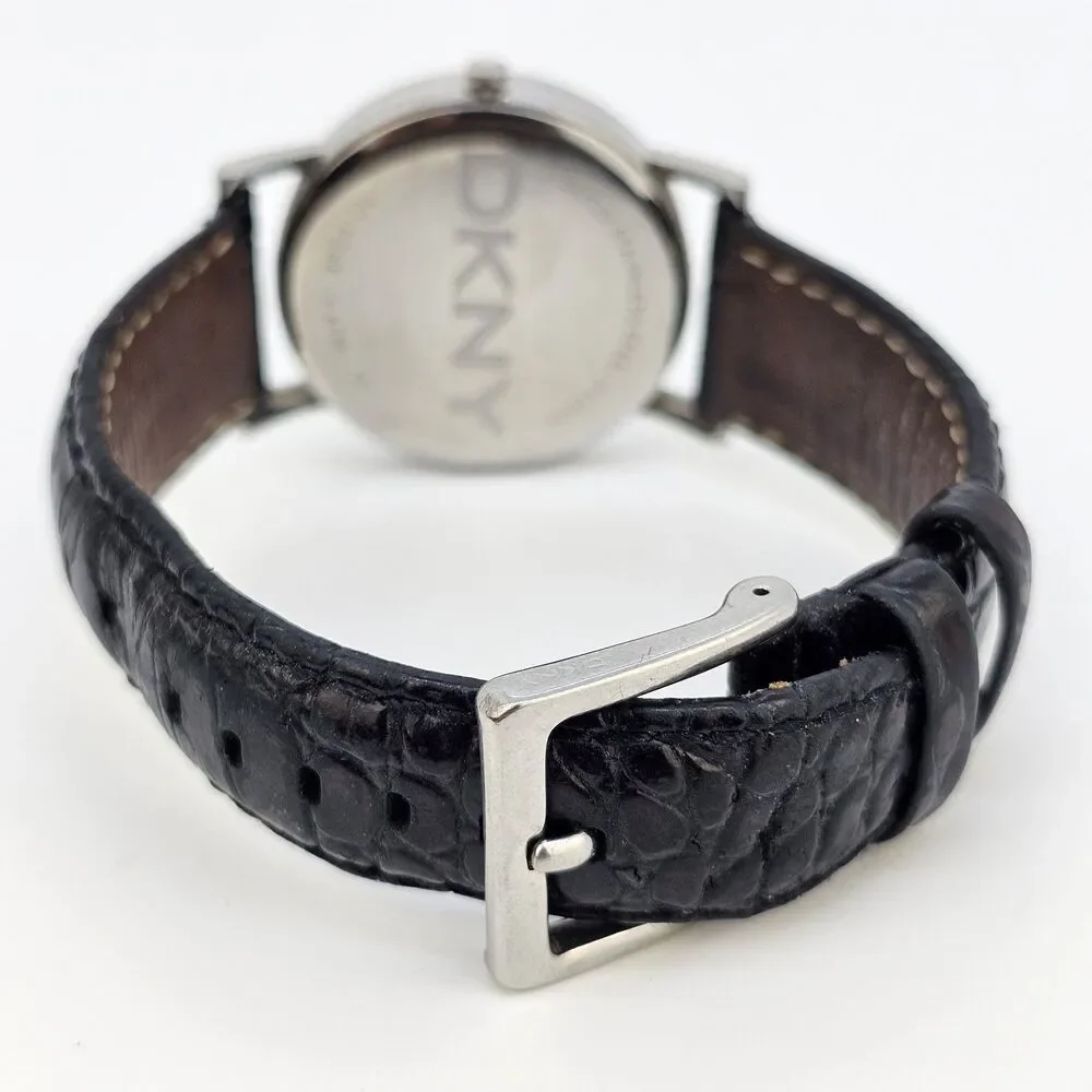 DKNY Women's Watch‎ 36MM Gray Dial Black Leather Band Straps New Battery